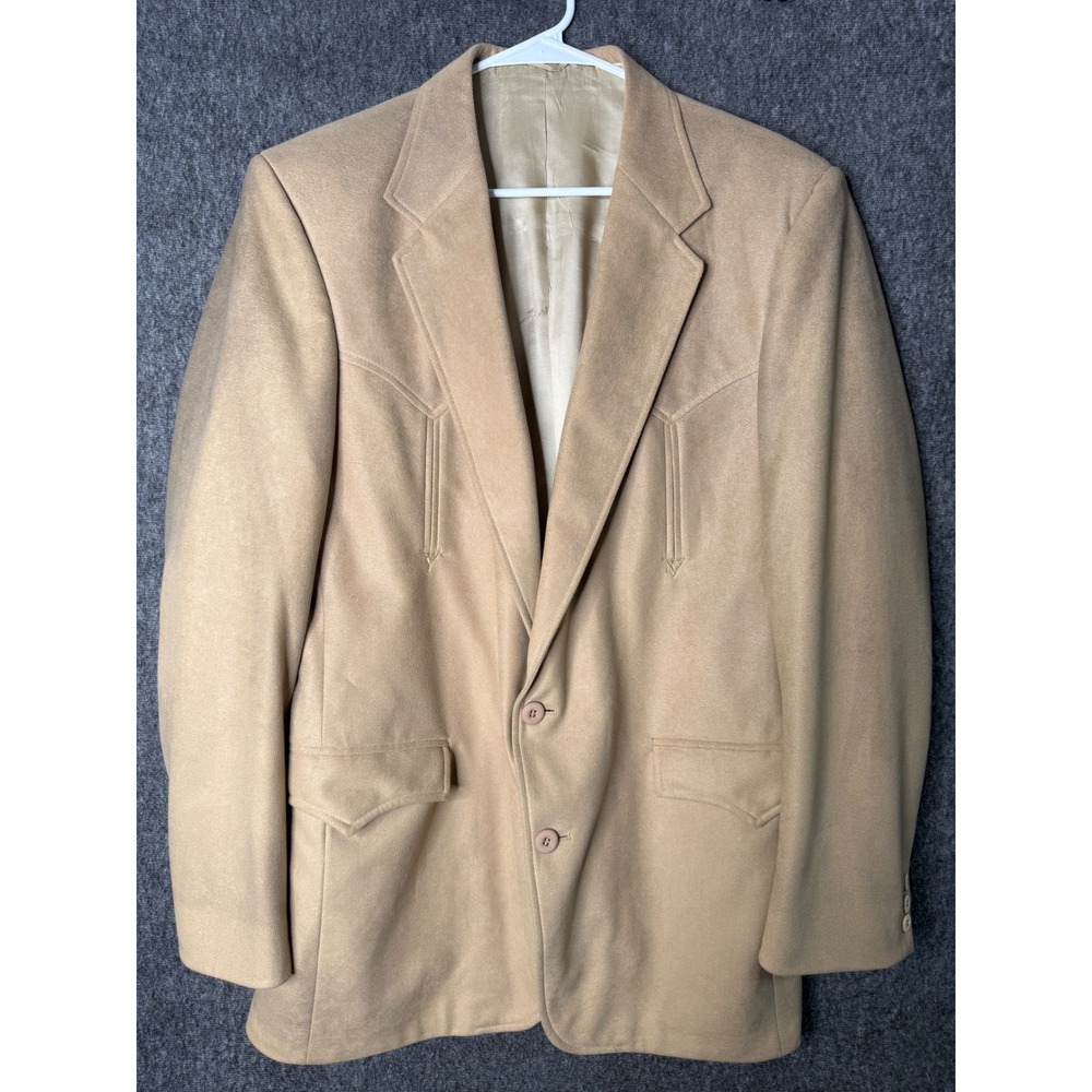 Vtg Circle S Mens Western Blazer Tan Camel Yoke Front Back Sport Coat 42L 🇺🇸